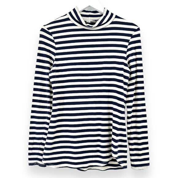 Amour Vert White & Navy Striped High Neck Lightweight Long Sleeve Top sz S - Picture 1 of 7